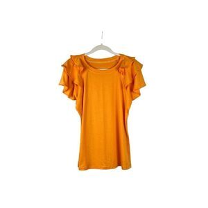 Women’s Orange Short Ruffle Sleeve T-shirt Large